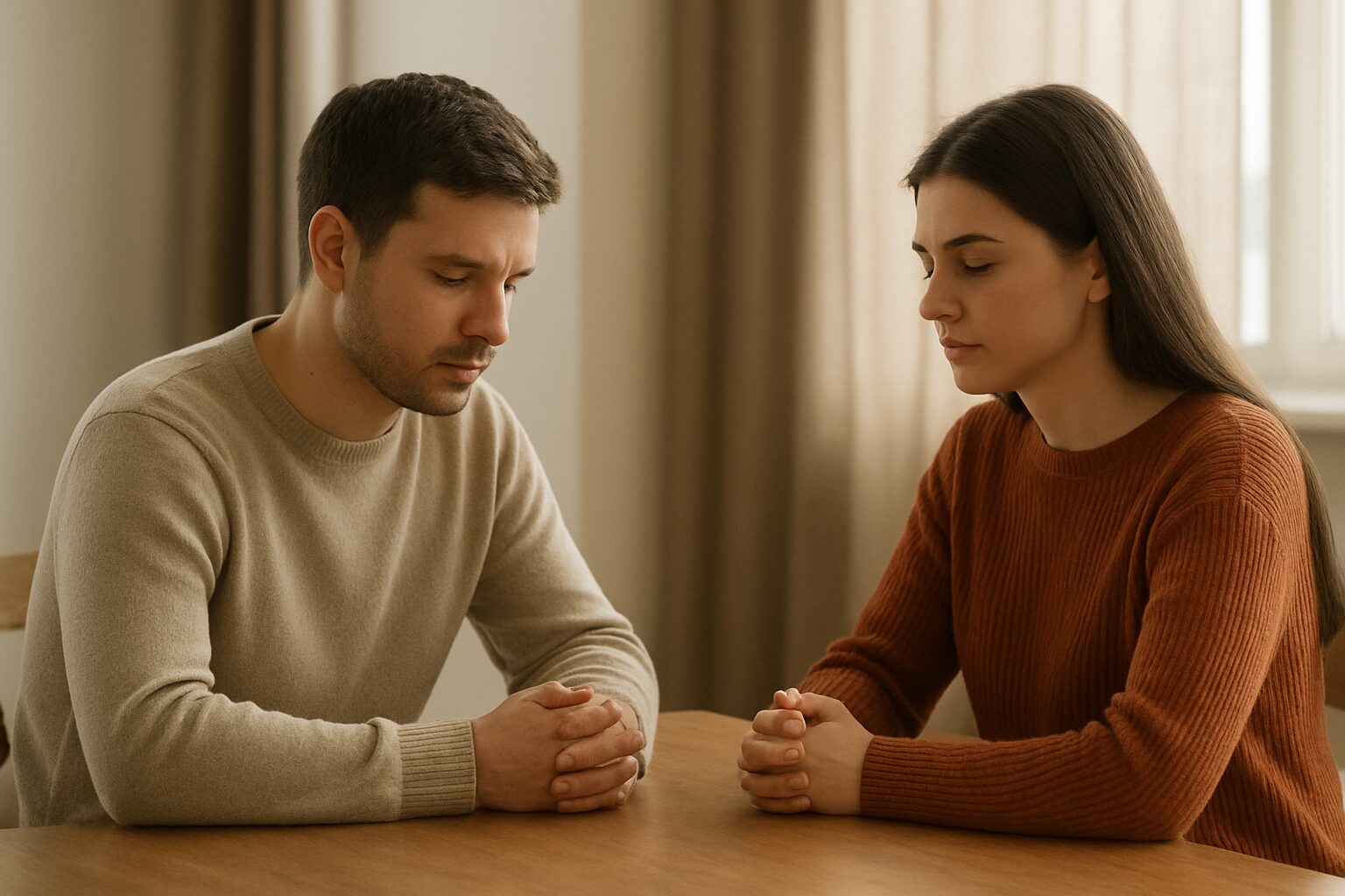 Pessoas sentadas em silêncio durante uma conversa profunda.